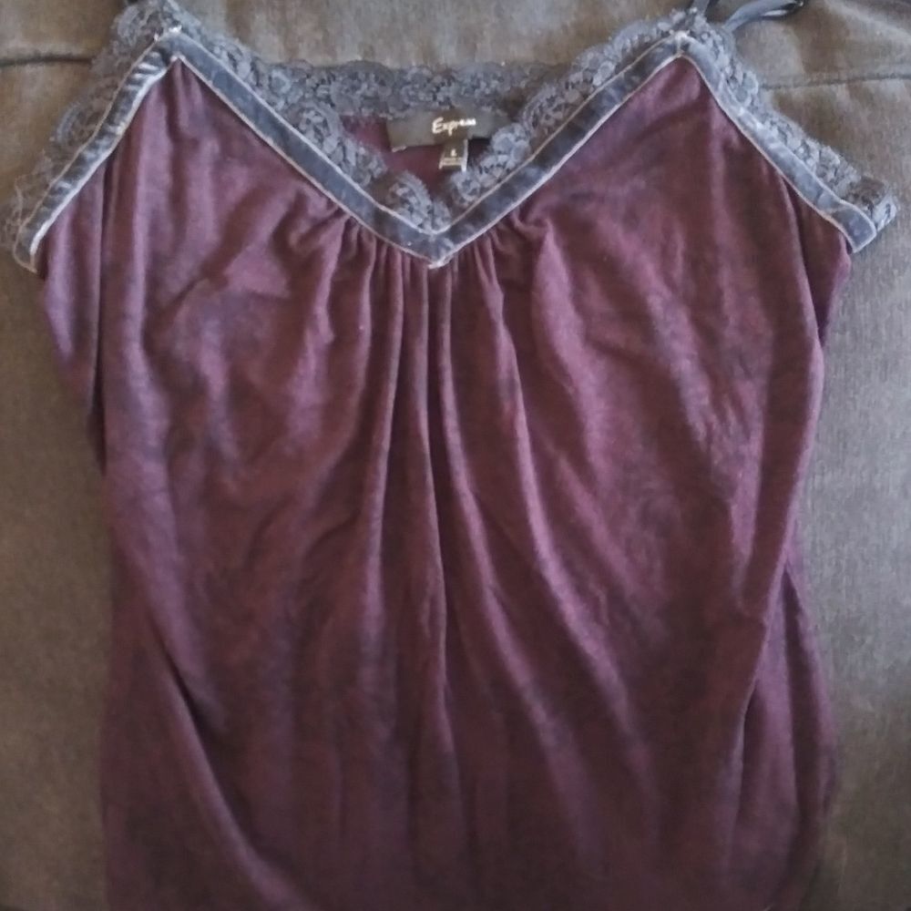 Purple burn-out floral velvet trimmed camisole Sz L